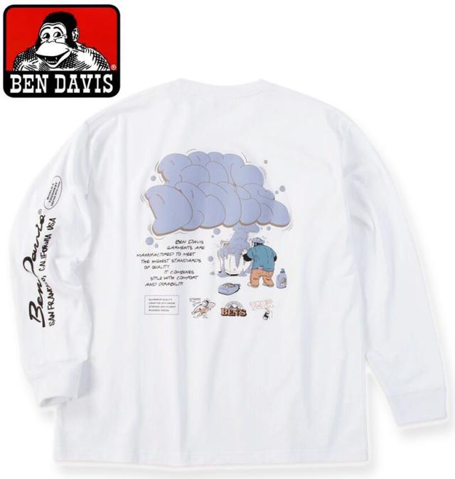 大きいサイズ BEN DAVIS バブルプリント 長袖 Tシャツ ホワイト 3L 4L 5L 6L/1278-5611-1-78