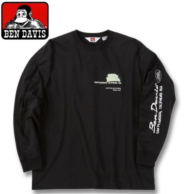 大きいサイズ BEN DAVIS バブルプリント 長袖 Tシャツ ブラック 3L 4L 5L 6L/1278-5611-2-78