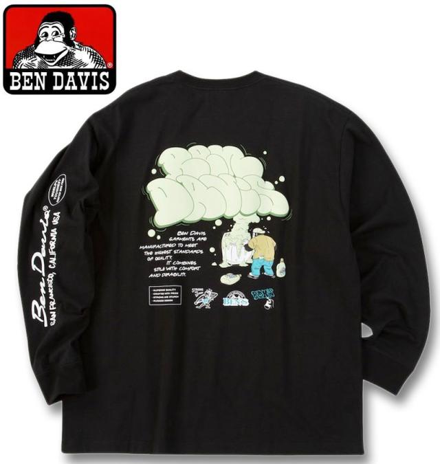 大きいサイズ BEN DAVIS バブルプリント 長袖 Tシャツ ブラック 3L 4L 5L 6L/1278-5611-2-78