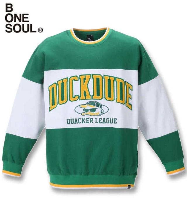 大きいサイズ b-one-soul DUCK DUDE切替クルーネックスウェット グリーン 3L 4L 5L 6L/1258-2391-1-79