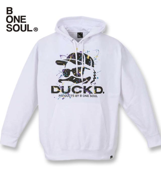 大きいサイズ b-one-soul DUCK DUDEスプラッシュフェイスプルパーカー ホワイト 3L 4L 5L 6L/1258-2392-1-79