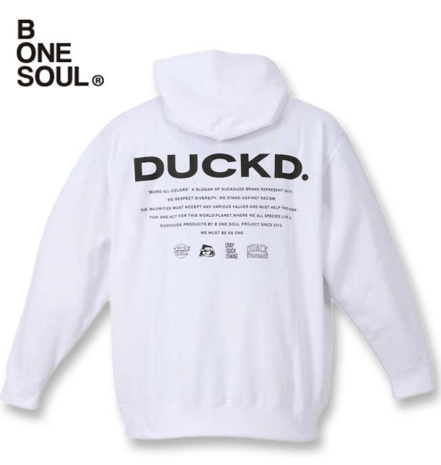 大きいサイズ b-one-soul DUCK DUDEスプラッシュフェイスプルパーカー ホワイト 3L 4L 5L 6L/1258-2392-1-79