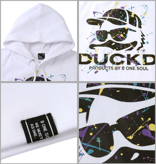 大きいサイズ b-one-soul DUCK DUDEスプラッシュフェイスプルパーカー ホワイト 3L 4L 5L 6L/1258-2392-1-79
