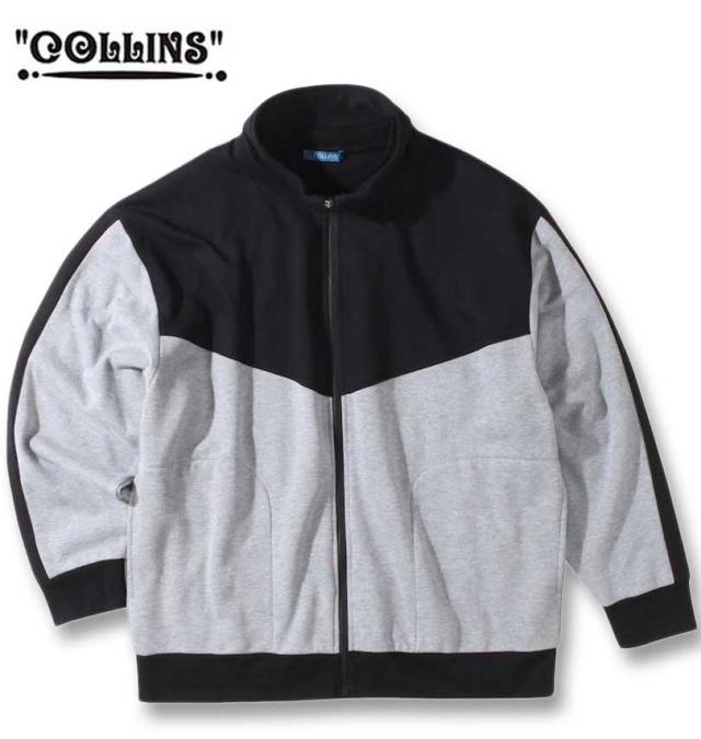 大きいサイズ COLLINS 裏起毛切替 フルジップスタンドジャケット+半袖Tシャツ ミックスグレー×ブラック 3L 4L 5L 6L 8L/1258-3320-1-79の通販は