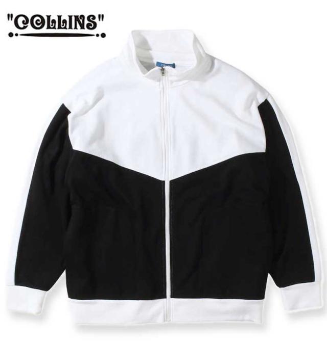 大きいサイズ COLLINS 裏起毛切替 フルジップスタンドジャケット+半袖Tシャツ ブラック×ホワイト 3L 4L 5L 6L 8L/1258-3320-2-79