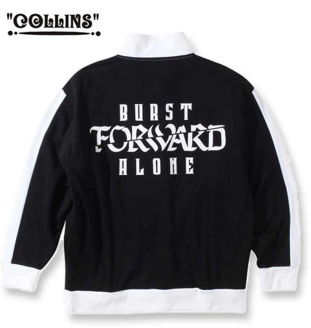 大きいサイズ COLLINS 裏起毛切替 フルジップスタンドジャケット+半袖Tシャツ ブラック×ホワイト 3L 4L 5L 6L 8L/1258-3320-2-79