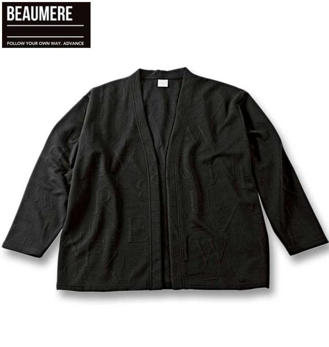大きいサイズ BEAUMERE 膨れジャガード 長袖カーディガン+半袖Tシャツ ブラック×ホワイト 3L 4L 5L 6L/1258-3330-2-79