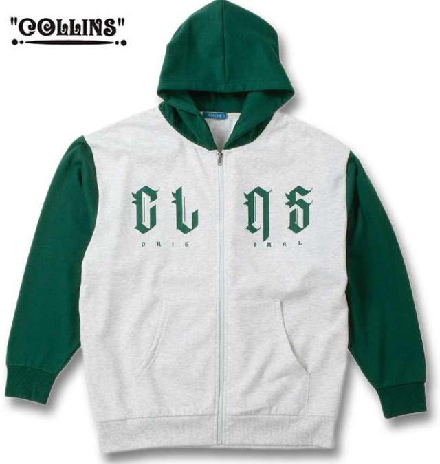 大きいサイズ COLLINS 裏起毛 配色 フルジップパーカー+半袖Tシャツ オートミール×ブラック 3L 4L 5L 6L 8L/1258-4310-1-79