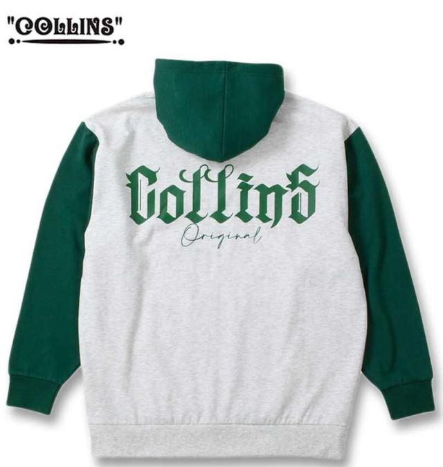大きいサイズ COLLINS 裏起毛 配色 フルジップパーカー+半袖Tシャツ オートミール×ブラック 3L 4L 5L 6L 8L/1258-4310-1-79