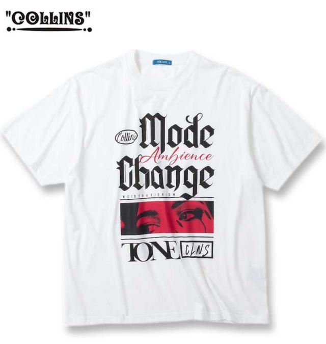 大きいサイズ COLLINS 裏起毛 配色 フルジップパーカー+半袖Tシャツ ブラック×ホワイト 3L 4L 5L 6L 8L/1258-4310-2-79