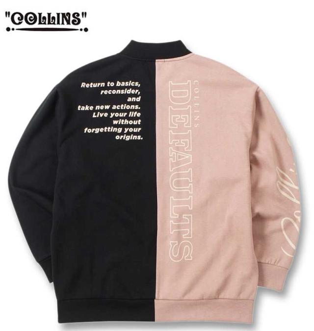 大きいサイズ COLLINS 裏起毛 配色 フルジップブルゾン+半袖Tシャツ ブラック×ブラック 3L 4L 5L 6L 8L/1258-4311-2-79