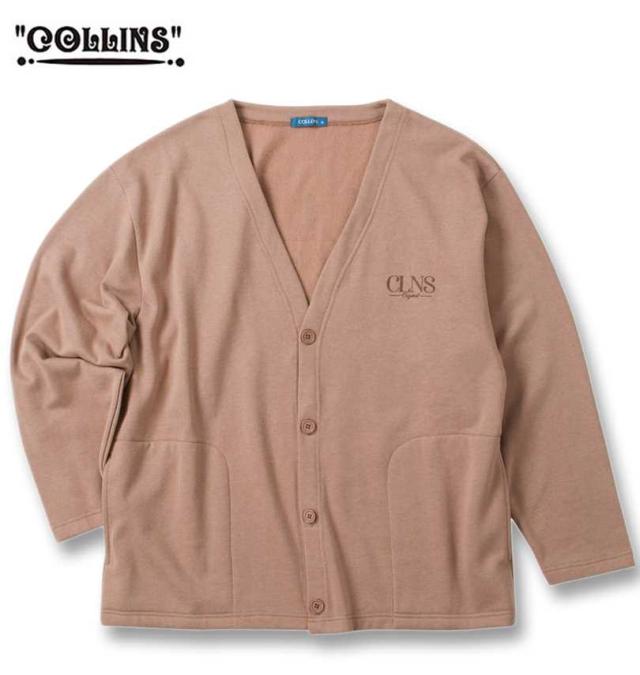 大きいサイズ COLLINS 裏起毛 カーディガン+半袖Tシャツ ライトモカ×ブラック 3L 4L 5L 6L 8L/1258-4312-1-79