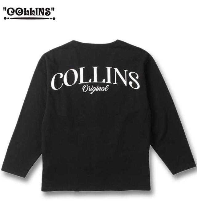 大きいサイズ COLLINS 裏起毛 カーディガン+半袖Tシャツ ブラック×ホワイト 3L 4L 5L 6L 8L/1258-4312-2-79