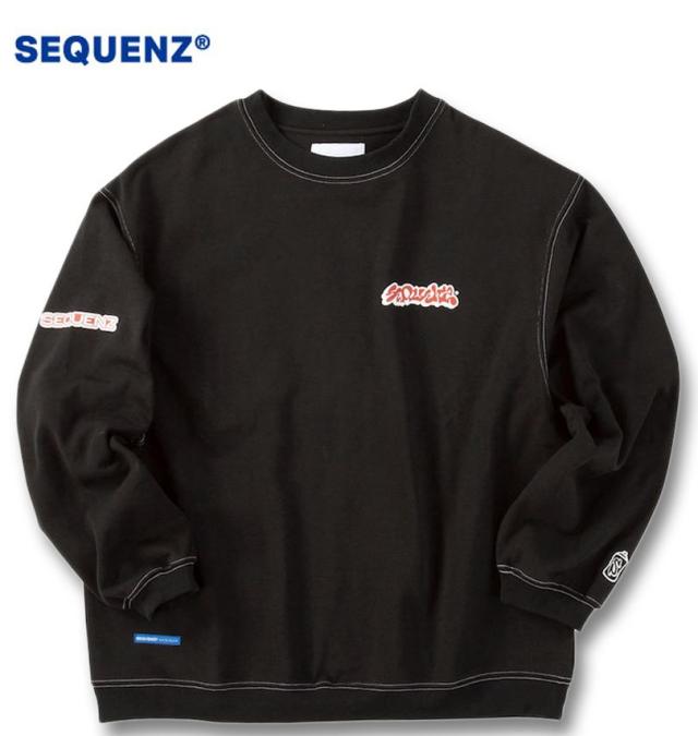 大きいサイズ SEQUENZ ブラーモチーフ クルーネック スウェット ブラック 3L 4L 5L 6L/1258-4340-2-79