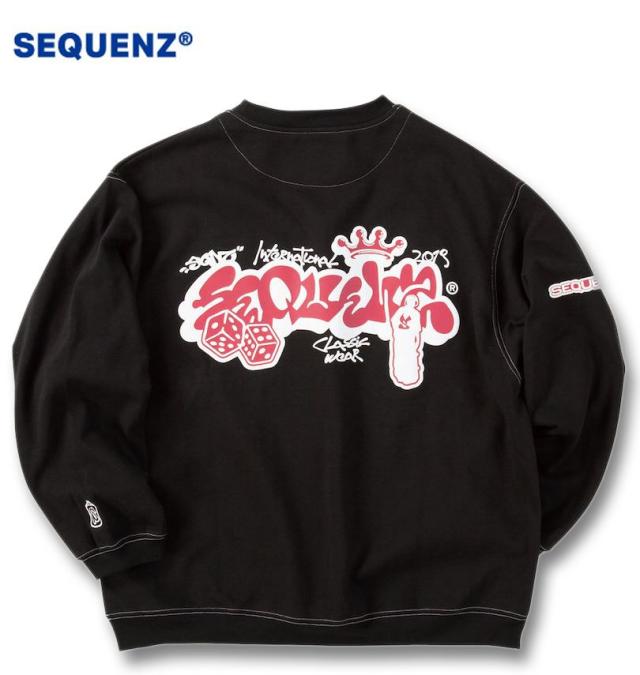 大きいサイズ SEQUENZ ブラーモチーフ クルーネック スウェット ブラック 3L 4L 5L 6L/1258-4340-2-79