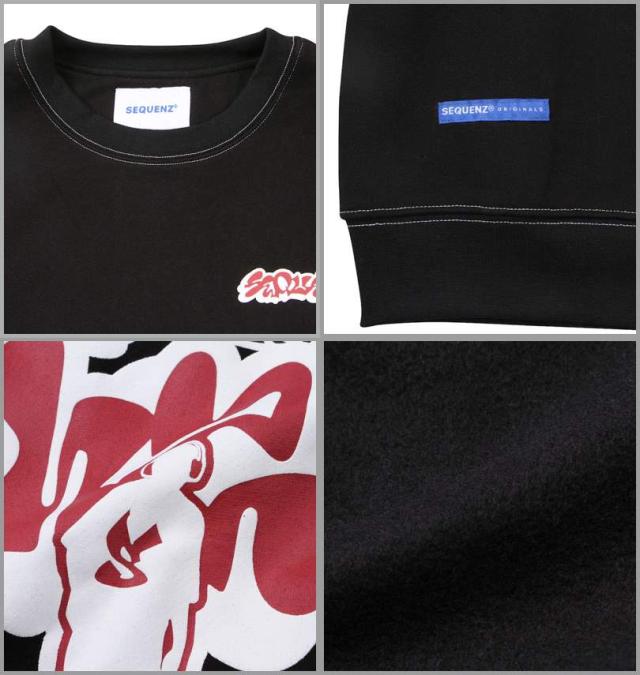 大きいサイズ SEQUENZ ブラーモチーフ クルーネック スウェット ブラック 3L 4L 5L 6L/1258-4340-2-79