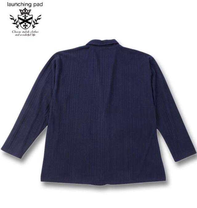 大きいサイズ launching pad 針抜きストライプ 長袖ショールジャケット+半袖Tシャツ ネイビー×ホワイト 3L 4L 5L 6L/1258-4345-1-79