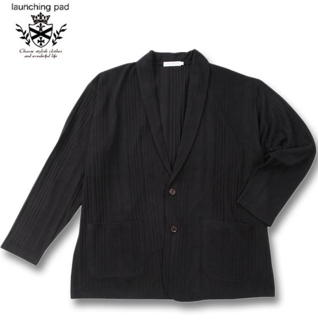 大きいサイズ launching pad 針抜きストライプ 長袖ショールジャケット+半袖Tシャツ ブラック×ホワイト 3L 4L 5L 6L/1258-4345-2-79