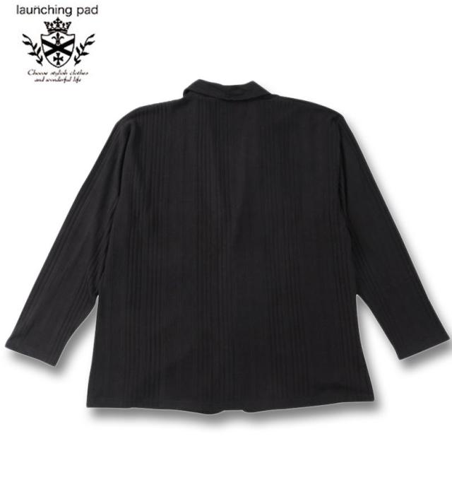 大きいサイズ launching pad 針抜きストライプ 長袖ショールジャケット+半袖Tシャツ ブラック×ホワイト 3L 4L 5L 6L/1258-4345-2-79