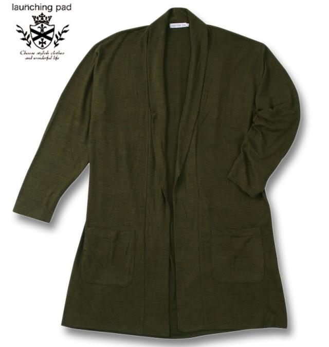 大きいサイズ launching pad 表起毛 天竺 長袖コーディガン+半袖Tシャツ カーキ×ブラック 3L 4L 5L 6L/1258-4346-1-79