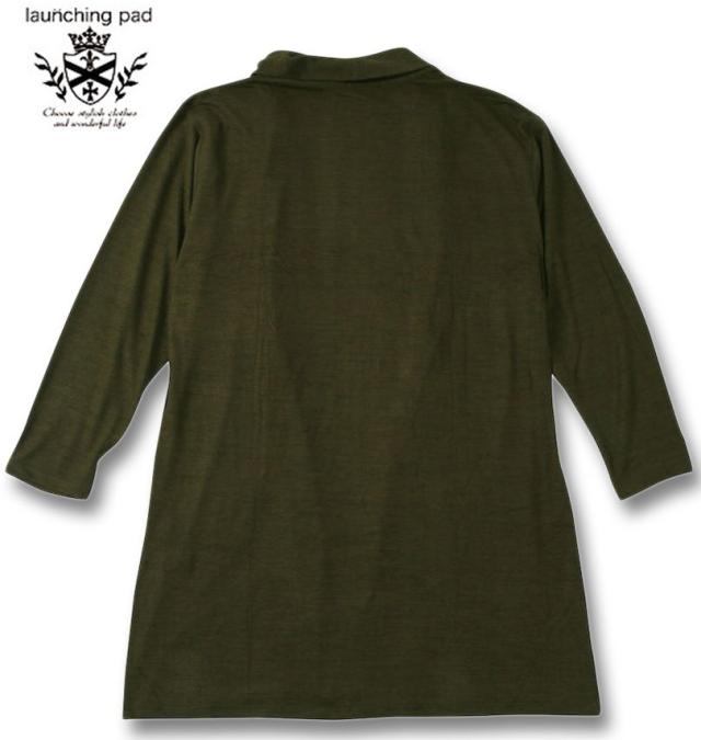 大きいサイズ launching pad 表起毛 天竺 長袖コーディガン+半袖Tシャツ カーキ×ブラック 3L 4L 5L 6L/1258-4346-1-79