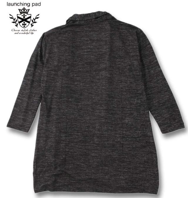 大きいサイズ launching pad 表起毛 天竺 長袖コーディガン+半袖Tシャツ ブラック杢×ブラック 3L 4L 5L 6L/1258-4346-2-79