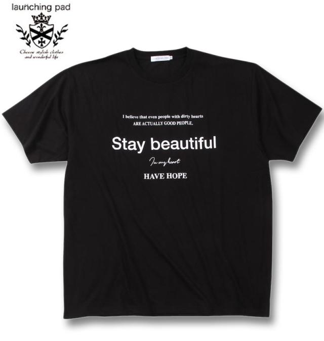 大きいサイズ launching pad 表起毛 天竺 長袖コーディガン+半袖Tシャツ ブラック杢×ブラック 3L 4L 5L 6L/1258-4346-2-79