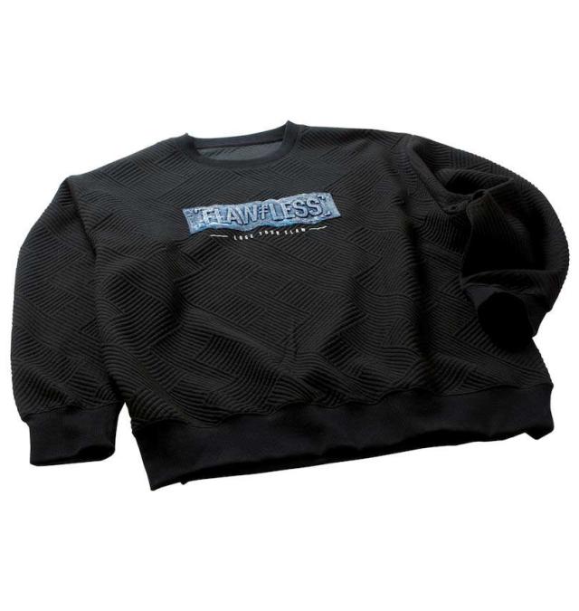 大きいサイズ in the attic ジャガード デニムエンボス加工 トレーナー ブラック 3L 4L 5L 6L/1258-4371-2-79