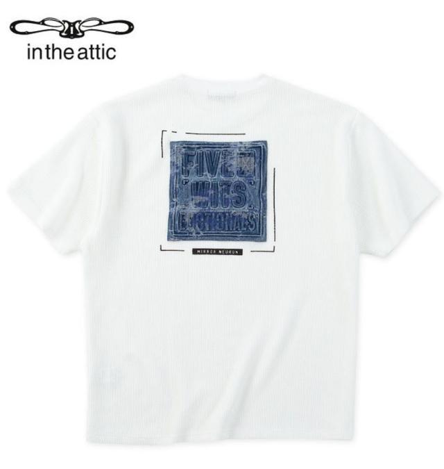 大きいサイズ in the attic デニム エンボス プリント ジャガード 半袖 Tシャツ ホワイト 3L 4L 5L 6L/1258-5222-1-79