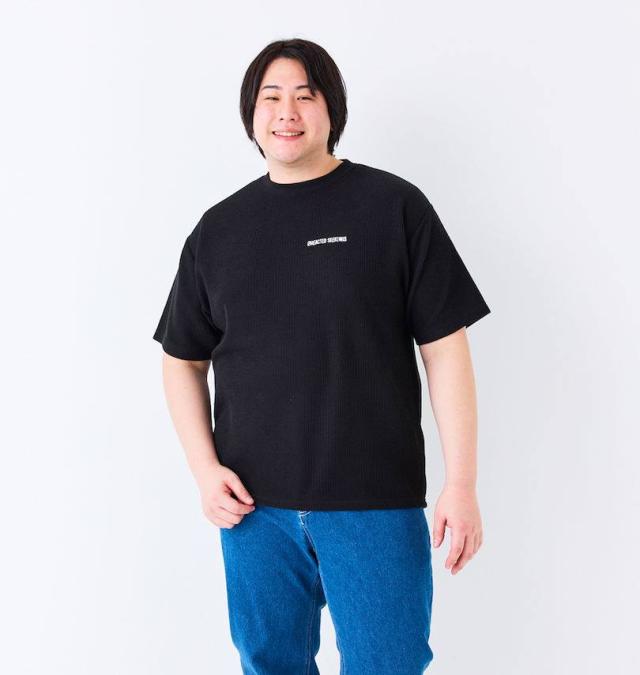 大きいサイズ in the attic デニム エンボス プリント ジャガード 半袖 Tシャツ ブラック 3L 4L 5L 6L/1258-5222-2-79