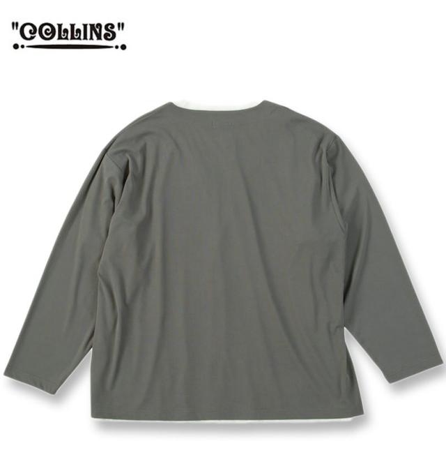 大きいサイズ COLLINS ミニワッフル 長袖 カーディガン+天竺 半袖 Tシャツ セット グレー×ホワイト 3L 4L 5L 6L 8L/1258-5300-1-79