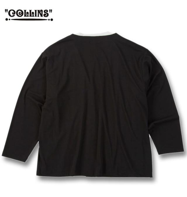 大きいサイズ COLLINS ミニワッフル 長袖 カーディガン+天竺 半袖 Tシャツ セット ブラック×ホワイト 3L 4L 5L 6L 8L/1258-5300-2-79