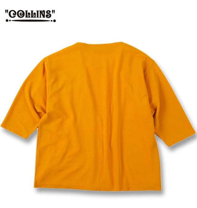 大きいサイズ COLLINS ふくれジャガード トッパー 七分袖 カーディガン+天竺 半袖 Tシャツ セット マスタード×ホワイト 3L 4L 5L 6L 8L/1258-5301-3-79