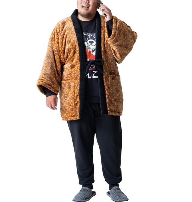 大きいサイズ 黒柴印和んこ堂 麻の葉紋様柄 ふわもこ 半纏 はんてん キャメル 3L 5L 7L/1258-5324-2-79