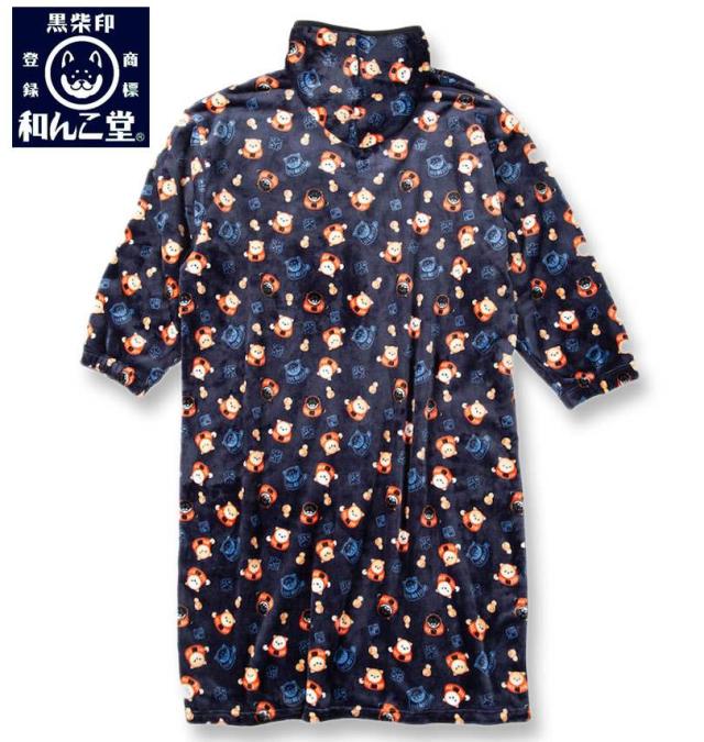 大きいサイズ 黒柴印和んこ堂 だるま柄 ふわもこ 着る毛布 ネイビー 3L 5L 7L/1258-5325-1-79