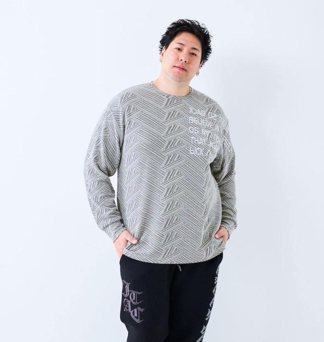 大きいサイズ in the attic ジャガード 刺繍 長袖 Tシャツ オフホワイト 3L 4L 5L 6L/1258-5360-1-79