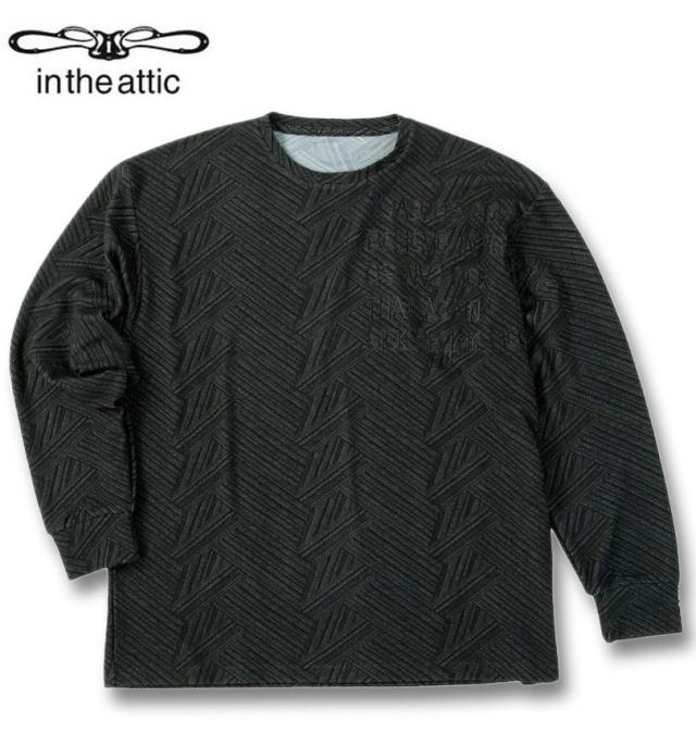 大きいサイズ in the attic ジャガード 刺繍 長袖 Tシャツ ブラック 3L 4L 5L 6L/1258-5360-2-79