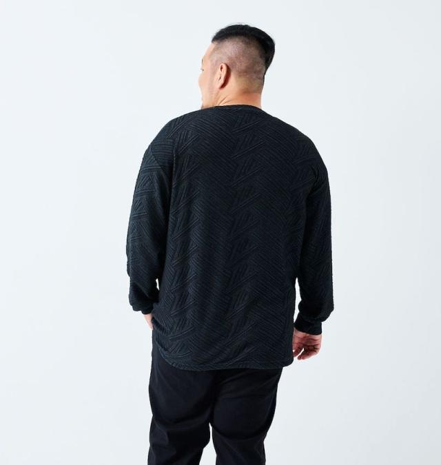 大きいサイズ in the attic ジャガード 刺繍 長袖 Tシャツ ブラック 3L 4L 5L 6L/1258-5360-2-79