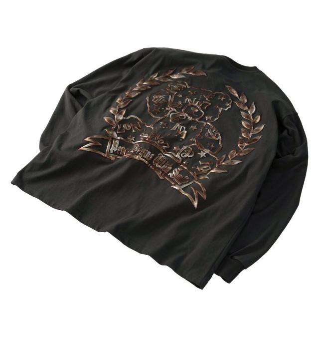 大きいサイズ in the attic ベアシルエット 発泡箔プリント 長袖 Tシャツ チャコール 3L 4L 5L 6L/1258-5361-1-79