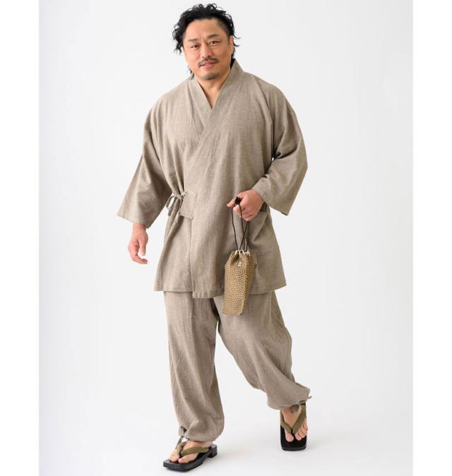 大きいサイズ Mc.S.P 綿麻 しじら 作務衣 ベージュ 3L 4L 5L 6L 7L/1259-4220-3-79