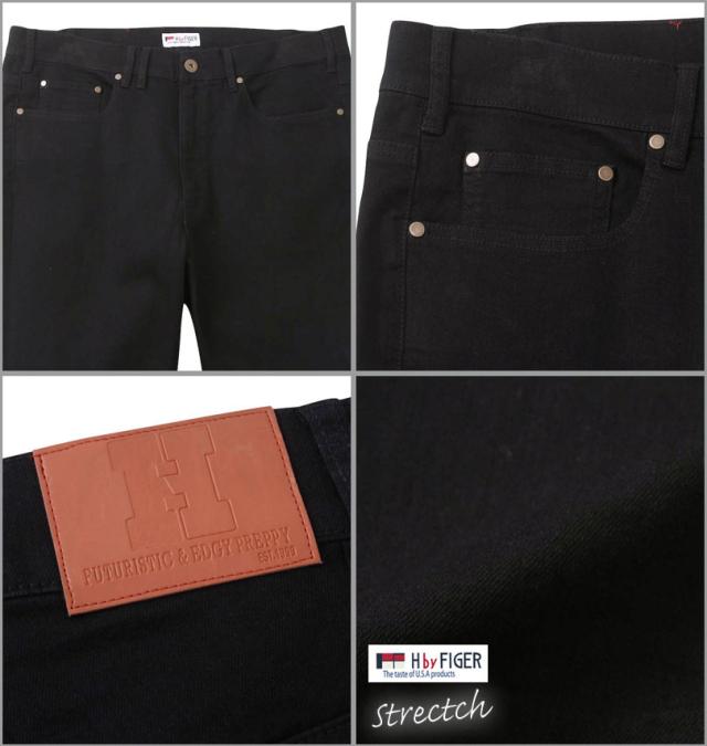 大きいサイズ H by FIGER ストレッチデニムパンツ ブラック 100cm〜160cm/1264-3100-2-79