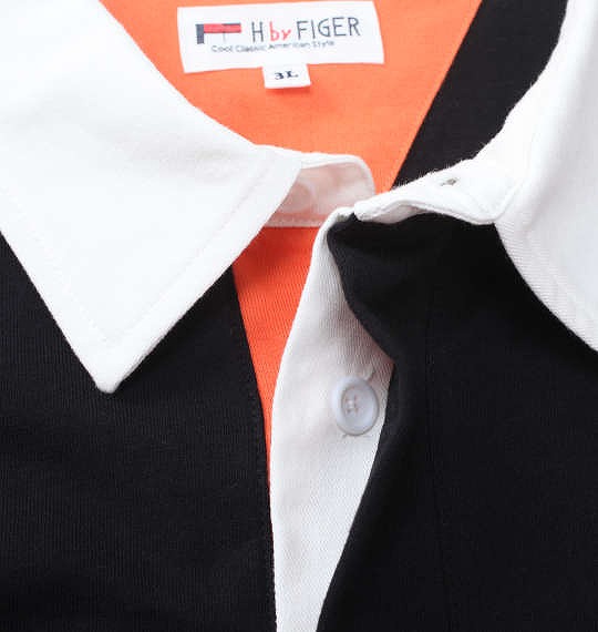 大きいサイズ H by FIGER 切替長袖ラガーシャツ ブラック×オレンジ 3L 4L 5L 6L 8L/1268-2341-2-79