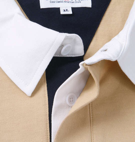 大きいサイズ H by FIGER 切替長袖ラガーシャツ ベージュ×ネイビー 3L 4L 5L 6L 8L/1268-2341-3-79