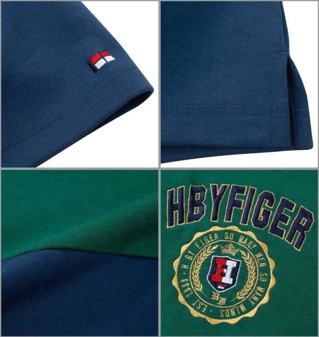 大きいサイズ H by FIGER 天竺 切替 半袖 ポロシャツ ネイビー×グリーン 3L 4L 5L 6L 8L/1268-4241-1-79