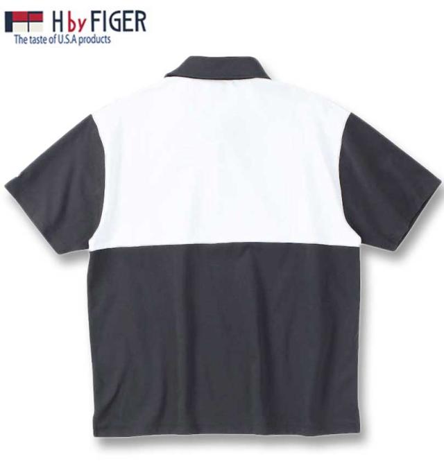 大きいサイズ H by FIGER 天竺 切替 半袖 ポロシャツ チャコール×ブラック 3L 4L 5L 6L 8L/1268-4241-2-79