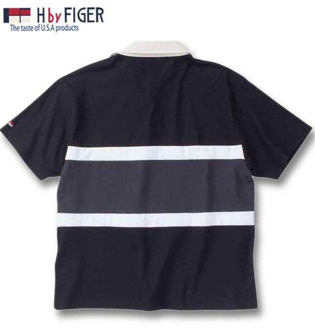 大きいサイズ H by FIGER 天竺 切替 半袖 ラガーシャツ ブラック×チャコール 3L 4L 5L 6L 8L/1268-4242-2-79