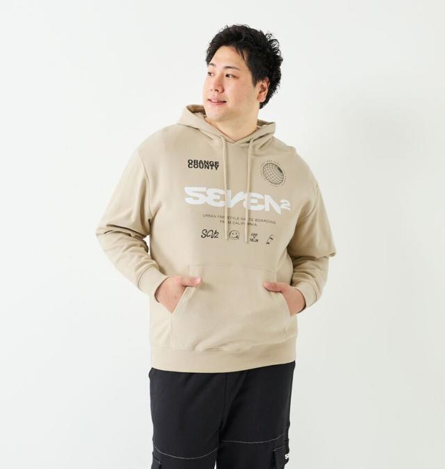 大きいサイズ SEVEN2 裏毛 プルパーカー ベージュ 3L 4L 5L 6L 8L/1268-5301-1-79