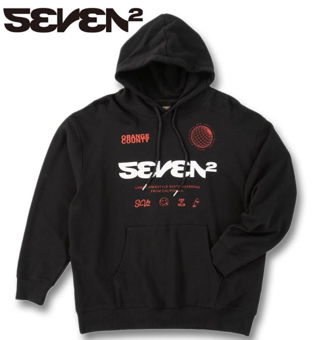 大きいサイズ SEVEN2 裏毛 プルパーカー ブラック 3L 4L 5L 6L 8L/1268-5301-2-79