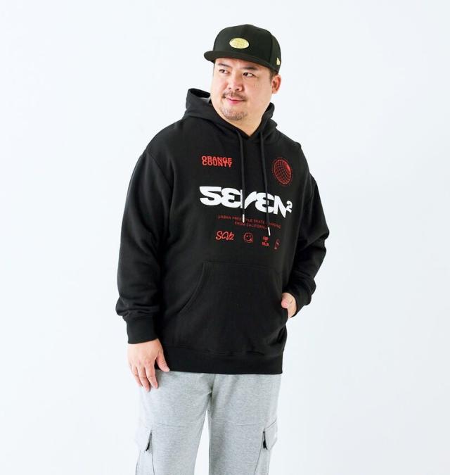 大きいサイズ SEVEN2 裏毛 プルパーカー ブラック 3L 4L 5L 6L 8L/1268-5301-2-79