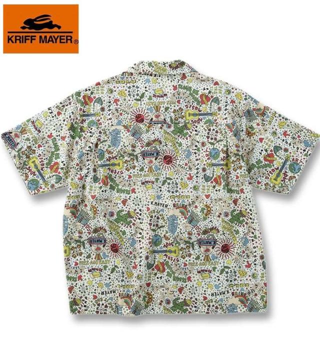大きいサイズ KRIFF MAYER かるさらエアー 総柄 プリント 開襟 半袖シャツ ナチュラル(ヒッピー柄) 3L 4L 5L 6L 8L/1277-5260-1-79